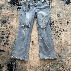 Fashion Nova Light Blue Distressed Flare Jeans